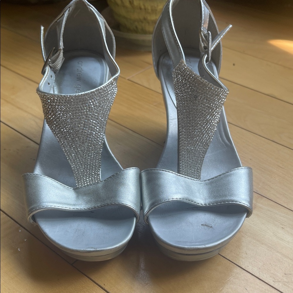 Sz 6 Sparkly Silver Wedge Sandals Formal Dressy